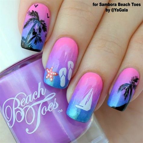 Cool #Palm #tree #nail #art #images for your #pleasure. Share them with your #friends now! There are lots of #palm #tree #nail #designs out there and this is my version. Nails Ice, Palm Tree Nail Art, Tree Nail Art, Palm Tree Nails, Sweet Nails, Tropical Nails, Tree Nails, Pedicure Designs, Nail Art Designs Summer