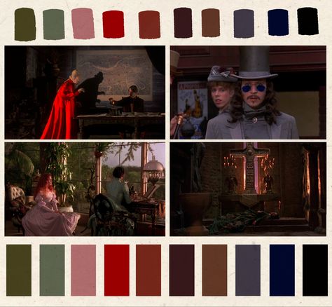 Vampiric Color Palette, Addams Family Color Palette, Vampire Pallete Color, Vampire Colour Palette, Vampire Palette, Horror Movie Color Palette, Gothic Colour Palette, 90s Colour Palette, Horror Mood Board