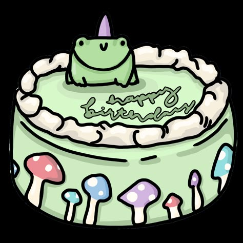 frog cake hehe Frog Cake Drawing, Cake Drawing Aesthetic, Party Frog Drawing, Cute Cake Drawing, Cake Draw, Cake Frog Birthday, Cute Cake Sticker, Aesthetic Frog Birthday Cake, Froggy Cake