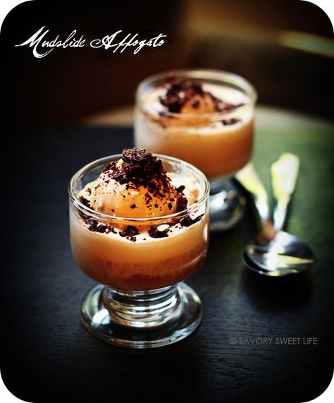 Mudslide Affogato - This adult cocktail dessert will not only satisfy your sweet tooth, it will also satisfy your need to unwind. Mudslide Cocktail, Affogato Recipe, Mudslide, Coffee Liqueur, Coffee Varieties, Cocktail Desserts, Coffee Ice Cream, Ice Cream Toppings, Chocolate Shavings