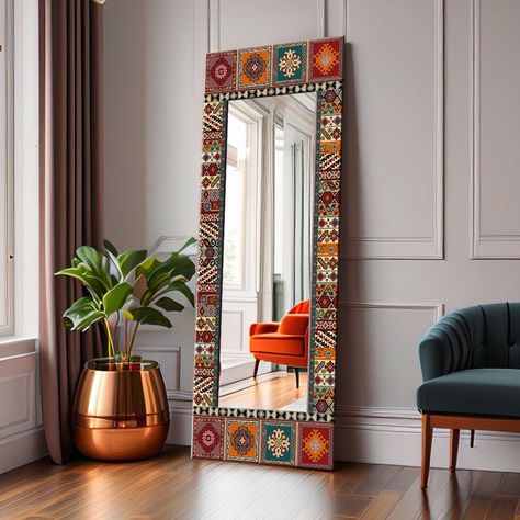 Indian Mirror Decor, Decorative Mirrors Wall Living Room, Big Mirror In Living Room, Marocco Interior Design, Mirrors In Living Room Ideas, Full Lenght Mirror, Full Length Mirror In Bedroom, Bedrooms Interior, Indian Mirror