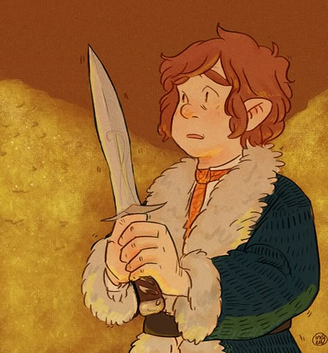 Bilbo, of "The Hobbit: The Desolation of Smaug", by Inchells. #Art #Bilbo #Hobbit #Tolkien #Sting #Cute #Martin_Freeman The Hobbit Bilbo Fanart, Bilbo Baggins Sketch, Beorn Hobbit Fanart, Bilbo Drawing, Bagginshield Comic, Bilbo Baggins Fanart, Bilbo Fanart, Smaug Art, The Hobbit Cartoon