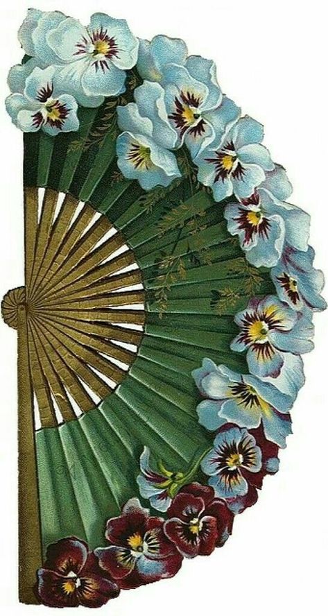 Collage Pieces, Antique Fans, Vintage Fans, Ribbon Art, Paper Fans, Hand Art, Pansies, Hand Fan, Art Inspo