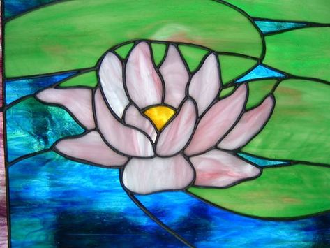 Stained Glass Water Lily Panel Suncatcher Lotus Flower Window ... Stained Glass Water, L'art Du Vitrail, Stained Glass Quilt, Glass Painting Designs, Painted Glass Art, Mosaic Stained, Flower Window, Tiffany Stained Glass, Contemporary Glass Art