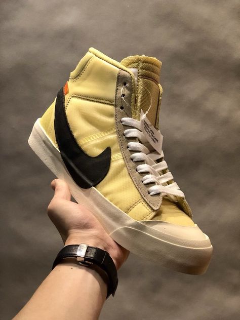 Off White X Nike, Nike Blazer, Pale Yellow, Wedge Sneaker, Nuts, High Top Sneakers, Off White, Vogue, Blazer