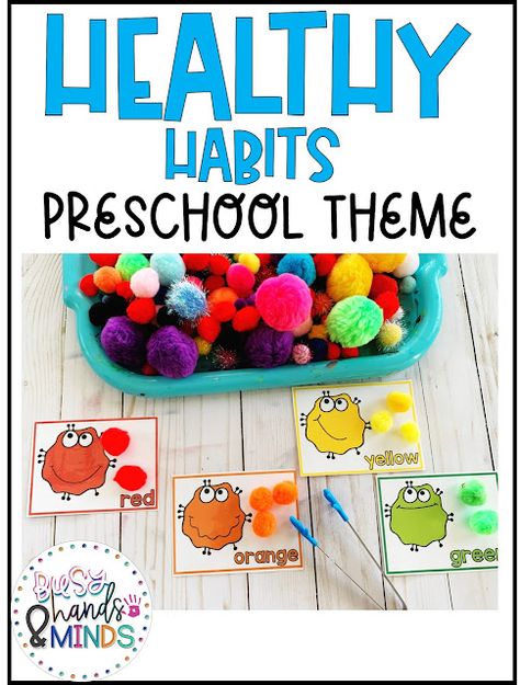 Healthy Habits Preschool Theme | Busy Hands and Minds Germ Sensory Bags, Healthy Habits Sensory Bin, Germ Activities For Preschool Fine Motor, Germs Sensory Bin, My Body And Health Preschool, Healthy Me Crafts For Preschoolers, Germ Sensory Bin, Dental Preschool, Healthy Habits Preschool Theme