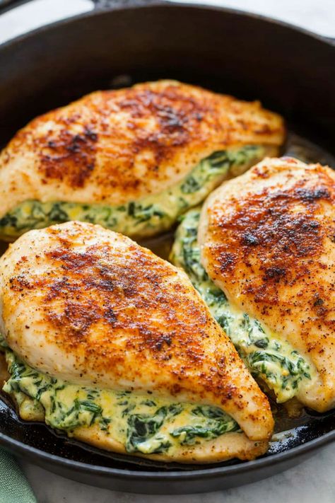 Indulge in a delicious meal with this flavorful and healthy chicken breast with spinach recipe. Tender grilled chicken paired with sautéed spinach creates the perfect combination of protein and greens. This dish is not only easy to make but also bursting with nutritious ingredients that your body will love. Whether you're looking for a simple weeknight dinner or wanting to impress guests, this chicken dish is sure to satisfy any craving. Stuff Chicken With Spinach Cream Cheese, Chicken Spinach And Tomato Recipes, Chicken Stuffed With Spinach, Chicken Breast With Spinach, Chicken Mushroom Spinach, Spinach Stuffed Chicken Breast, Chicken And Spinach Recipes Healthy, Spinach And Chicken Recipes, Spinach Stuffed Chicken Breast Recipes