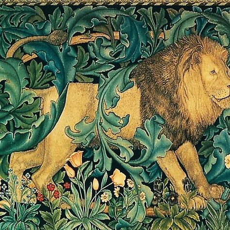 GREENERY ,FOREST ANIMALS, LION Antique Tapestry  #animals #lion #greenery #williammorris #tapestry #wildanimals #cats #beauty #nature #wildlife #green Art Splash, Antique Tapestry, Morris Design, William Morris Designs, Lion Design, Tapestry Art, Tile Murals, Mosaic Wall Art, Ceramic Wall Tiles