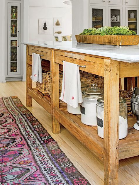 The Island Kitchen Work Table, Country Kitchen Island, Functional Kitchen Island, Kitchen Island Storage, Rustic Kitchen Tables, Kitchen Island Bench, Kitchen Island Ideas, Rustic Kitchen Island, Small Kitchen Island