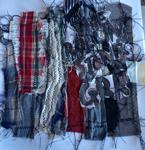 Textile collage based on punk rock and rebellion, inspired by Ros Lymer. Punk Moodboard Fashion, Punk Textiles, Graffiti Textiles, Punk Sketchbook, Punk Moodboard, Punk Fabric, Punk Collage, Industrial Punk, Textile Collage