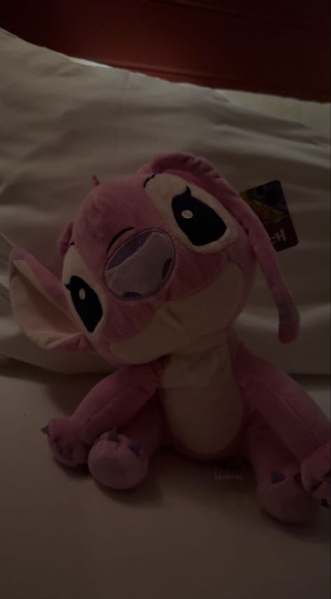 Stitch Pink Aesthetic, Pink Stitch Plush, Angel Stitch Wallpaper, Stuffed Animals Aesthetic, Stitch Teddy Bear, Pink Plushie, Plushies Aesthetic, Stitch Teddy, Angel Stitch