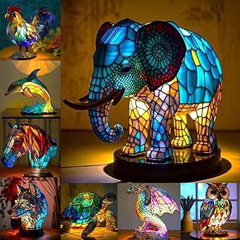 Animal Table, Stained Glass Table, Elephant Lamp, Elephant Table, Night Table Lamps, Animal Lamp, Stained Glass Table Lamps, Glass Table Lamps, Artistic Lighting