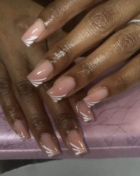 Beige French Tip Nails Square, Rich Lady Nails, Square Biab Nail Art, Nails For Black Women Dark Skin, Infill Nails, Soft Pink Nails Designs, Coffin Nail Art Designs, Coffin Nail Art, Art For Short Nails