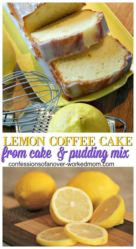 Lemon Coffee Cake Recipe with Cake Mix and Lemon Glaze Lemon Cake Mix Bread Recipe, Loaf Cake Mix Recipes, Lemon Cake Mix Uses, Lemon Loaf Cake Mix Recipes, Cake Mix Lemon Loaf, Bread Made With Cake Mix Recipe, Lemon Loaf With Cake Mix And Pudding, Breads Made With Cake Mixes, Lemon Pudding Cake Mix Easy Recipes