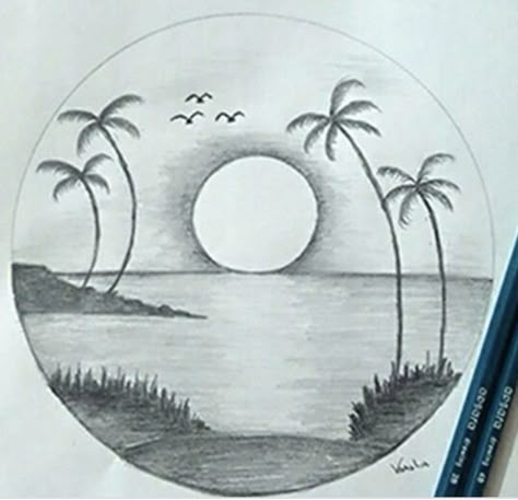 Beach Drawing Sketches Simple, Drawing Inside A Circle, Social Realism Art, Simple Nature Drawing, Circle Drawings, Nature Drawing For Kids, Easy Horse Drawing, Drawing In Circle, Butterfly Sketch