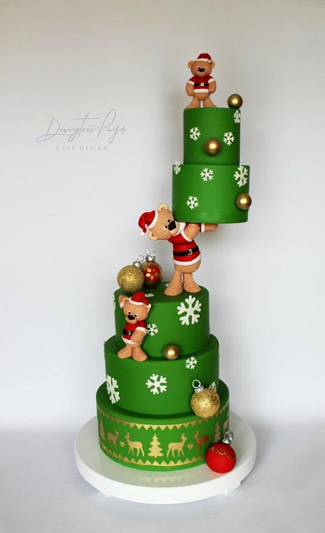 Christmas teddy cake  - cake by Dmytrii Puga Modern Christmas Cake, Christmas Cake Ideas, Teddy Cake, Teddy Cakes, Christmas Themed Cake, Gravity Cake, Christmas Cake Designs, Christmas Cake Decorations, Xmas Cake