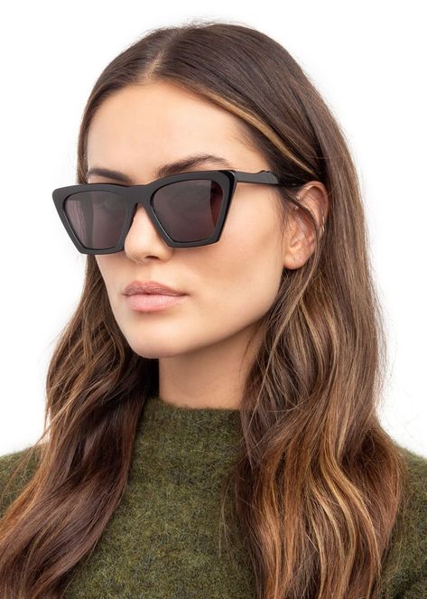 Illesteva Sunglasses, Long Face Shapes, Black Cat Eye Sunglasses, Brown Lens, Black Cat Eyes, Classic Sunglasses, Long Faces, Eyewear Womens, Gold Sunglasses