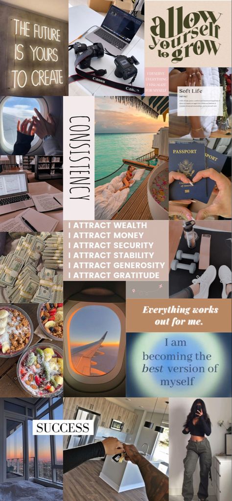 Vision Board Examples Aesthetic, 2024 Vision Board Teenager, Personality Vision Board, Vision Board Without Pictures, Vision Board Screen Saver, 2023 Summer Vision Board, Vision Board Wealth Aesthetic, 2924 Vision Board, Vision Board Pics Life Goals