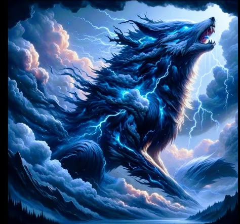 Ice Wolf Art, Water Wolf, Magic Wolf Fantasy Art, Water Wolf Fantasy Art, Giant Black Wolf Fantasy Art, Giant Wolves Fantasy Art, Snow Wolf, Wolf Character, Mystical Animals