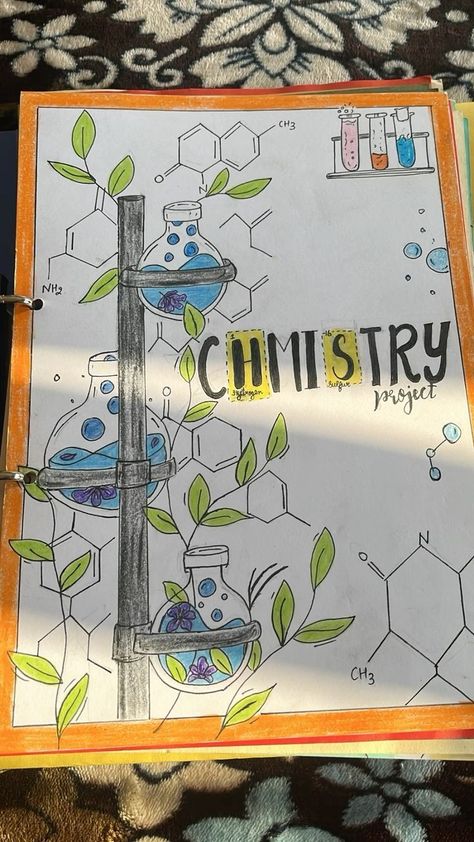 Cover Page Of Chemistry Project, Project Cover Page Chemistry, Chemistry Cover Page Design For Project, Science Index Page Design, Chemistry Notes Front Page, Cover Page For Project Chemistry, School Book Covers Chemistry, Art Project Cover Page Ideas, Chemistry Aesthetic Project