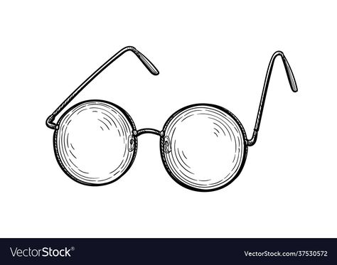 Glasses Effect Drawing, Drawing Of Glasses, Glasses Drawing Easy, Circle Glasses Drawing, Round Glasses Drawing, Glasses From The Side Drawing, Glasses Design Sketch, Spectacles Illustration, Glasses Drawing