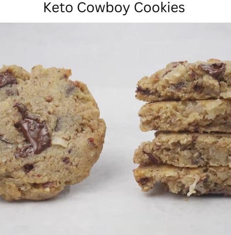 Keto Cowboy Cookies, Keto Bakes, Low Carb Gluten Free Desserts, Trash Cookies, Cowboy Cookies Recipe, Cowboy Cookie Recipe, Keto Board, Everything But The Kitchen Sink, Keto Bars