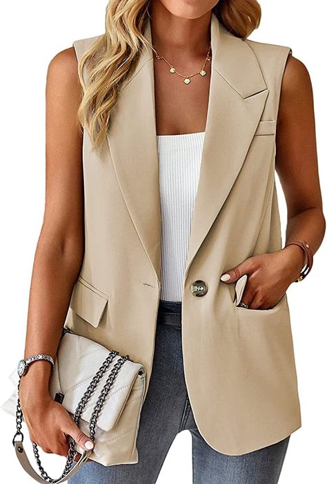 Sleeveless Blazer, Vest Blazer, Blazer Vest, Casual Blazer, Apricot, Solid Color, Blazer, Color, Design