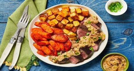 Simple, convenient, and delicious: that’s what’s in store with our Steak with Mushroom Cream Sauce recipe, made with pre-measured, high-quality ingredients. Hellofresh Meals, Roasted Potatoes Carrots, Hellofresh Recipes, Mushroom Cream Sauce, Roasted Potatoes And Carrots, Mushroom Cream Sauces, Fresh Meals, Cream Sauce Recipes, Hello Fresh Recipes