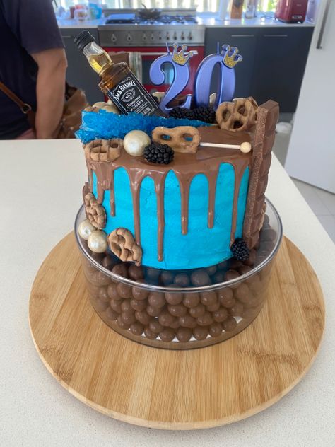 Blue Jack Daniels 20th Birthday Cake With Maltesers 20th Birthday Cake, 20 Birthday Cake, 20th Birthday, Jack Daniels, Birthday Cake, Cake, Birthday, Blue, Design