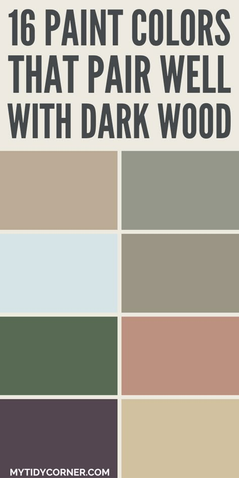 paint colors that go well with dark wood Walnut Furniture Color Palette, Bedroom Dark Floor Color Schemes, Best Paint Colors With Dark Wood Floors, Wall Colors To Match Dark Wood, Wall Colors For Dark Floors, Home Pallet Colors Ideas, Room Color Design Bedrooms, Bohemian Colors Palette, Dark Wood Furniture Living Room Ideas