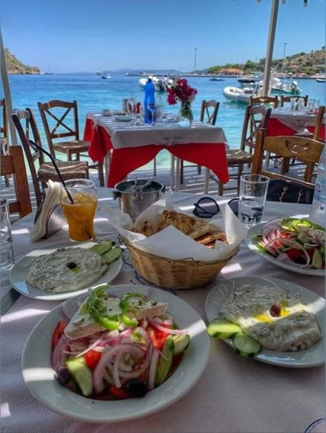 Tzatziki Aesthetic, Greek Lunch, Greece Food, Greece Aesthetic, Vacation Meals, Greek Summer, Greece Summer, Greek Isles, Corfu Greece