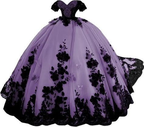 Gothic Quinceanera Dresses, Purple And Black Quinceanera Dresses, Black And Purple Quinceanera Dresses, Dark Quinceanera Dresses, Black And Purple Quinceanera Theme, Purple Dress Quinceanera, Dark Purple Quince Dresses, 15 Quinceanera Ideas, Dark Purple Ball Gown