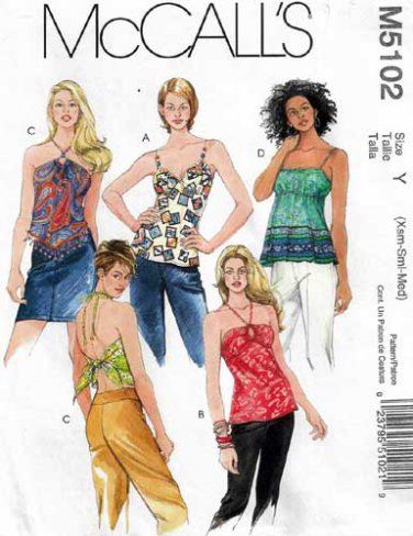 Women's Halter Tops Sewing Pattern, Misses' Size 4-6-8-10-12-14 UNCUT McCall's M5102 5102 Halter Top Sewing Pattern, Summer Top Pattern, Pattern Illustrations, Looks To Recreate, Clothing Projects, Womens Halter Tops, Top Sewing, Inspo Looks, Mccalls Sewing Patterns