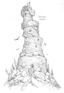 Prescott Draw-Blog: GOBLINZ!!! 4 Environment Thumbnails, Steve Prescott, Castle Drawings, Rpg City, Wizard Tower, Castle Drawing, Medieval Tower, Building Drawing, Building Art