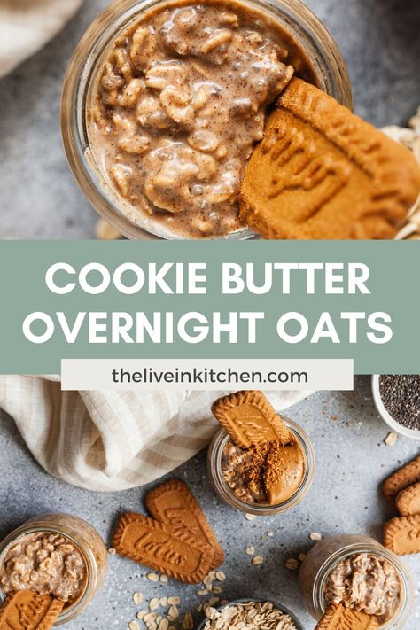 Biscoff overnight oats are an easy treat to have on hand for breakfast! Made with cinnamon, chia seeds, oatmeal, and creamy Biscoff cookie butter, this overnight oatmeal will be a family favorite in no time! Biscoff Overnight Oats, Overnight Oats Recipe Easy, Easy Oatmeal Recipes, Overnight Oats With Yogurt, Oats Recipes Breakfast, Oat Breakfast, Best Overnight Oats Recipe, Oat Recipes Healthy, Breakfast Oatmeal Recipes