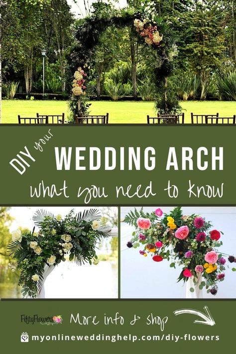 A DIY wedding arch can be as simple or as complex as you want it. Here are some tips and steps for making your own. Also, learn where to find the flowers and greenery in the photos. Read it on the MyOnlineWeddingHelp.com blog Making Wedding Arch Flowers, How To Wedding Arch Flowers, How To Put Flowers On An Arch, How To Diy Wedding Arch Flowers, Diy Flower Arrangements Wedding Arch, How To Make Flower Arch Wedding, How To Make Flower Arrangements For Arch, How To Make Arch Flower Arrangement, How To Make A Flower Arch Diy Wedding