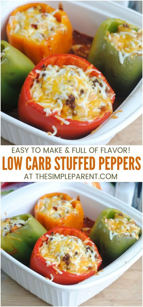 Stuffed Peppers Without Rice, Stuffed Peppers With Ground Beef, Low Carb Stuffed Peppers, Keto Stuffed Peppers, Stuffed Peppers Recipe, Stuffed Pepper, Low Carb Diet Recipes, Diet Vegetarian, Peppers Recipes