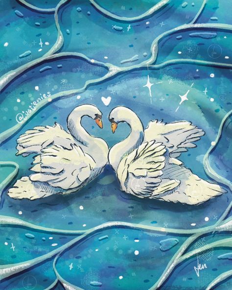 I couldn't resist drawing these beautiful swans as part of #vdraws4k 🦢💕 @_v.draws congratulations on reaching 4k! Hope you'll make more DTIYS in the future ✨️ ✏️ Digital art made with @procreate #swanart #animalart #cuteartstyle #waterart #swan #whimsicalart #digitalillustration #digitalart #arteveryday #artreveal #dtiys Two Swans Painting, Swan Drawings, Swan Outline, Swans Drawing, Swan Illustration, Plant Anatomy, Swan Drawing, Swan Art, Swan Painting