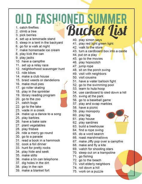 How to have an old fashioned summer: 75 electronics-free summer activities for kids Printable Bucket List, Free Summer Activities, Summer Schedule, Summer Fun For Kids, Summer Printables, Fun Summer Activities, Summer Fun List, Summer Bucket List, How To Give