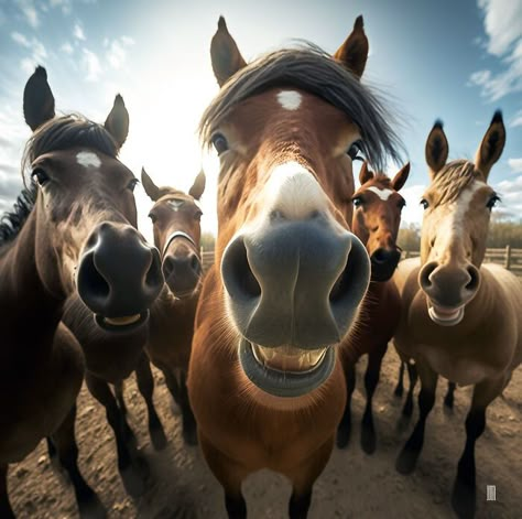 Horse Family Animal Selfies, Family Selfie, Horse Family, Fox Family, Funny Selfies, Giraffe Family, Arte Alien, Animals Friendship, Animal Groups