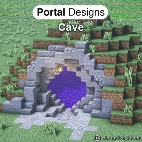 Minecraft Cave Wall Designs, Underground Cave Base Minecraft, Minecraft Cave Opening, Minecraft Waystones Ideas, Portal Ideas Minecraft, Portal Design Minecraft, Minecraft Axolotl Habitat, Minecraft Portal Design, Minecraft Build House