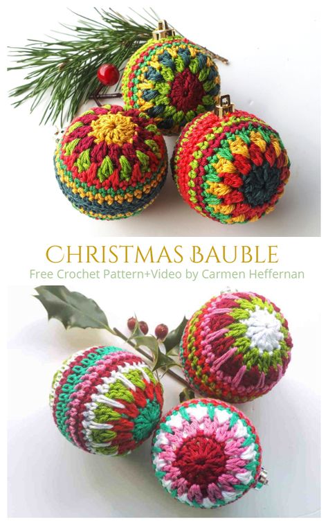 Crochet Christmas Bauble Ornament Free Crochet Patterns Crochet Christmas Ornaments Free, Crochet Ornament Patterns, Crochet Christmas Gifts, Crochet Xmas, Crochet Christmas Decorations, Crochet Ornaments, Pattern Knitting, Holiday Crochet, Christmas Ornament Pattern