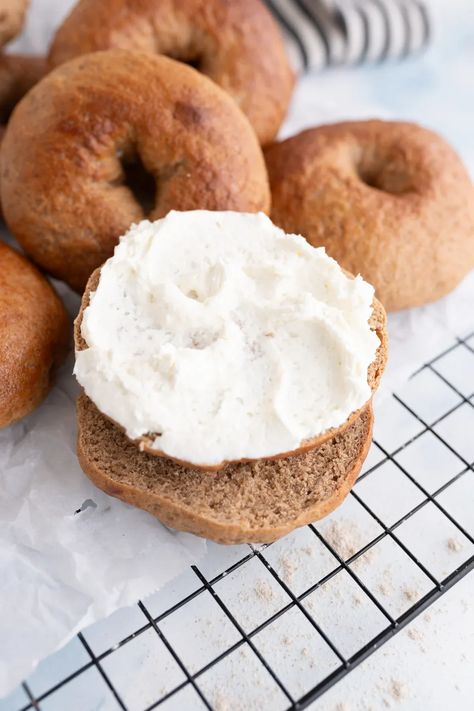 Hearty and sweet, these whole wheat bagels are my favorite classic homemade bagel recipe – perfect for everything you can use a bagel for! These whole wheat bagels are the perfect amount of chewy on the outside and soft on the inside. With richness that can only come from whole wheat, they feel substantial while still being light! | how to make bagels | what wheat bagel recipe | whole wheat bagels healthy | whole wheat bagel recipe easy | whole wheat bagels homemade | the best bagel recipe Whole Wheat Bagel Recipe, Wheat Bagel Recipe, Best Bagel Recipe, Bagels Healthy, Bagels Homemade, Whole Wheat Bagels, Homemade Bagel Recipe, Make Bagels, Types Of Bagels