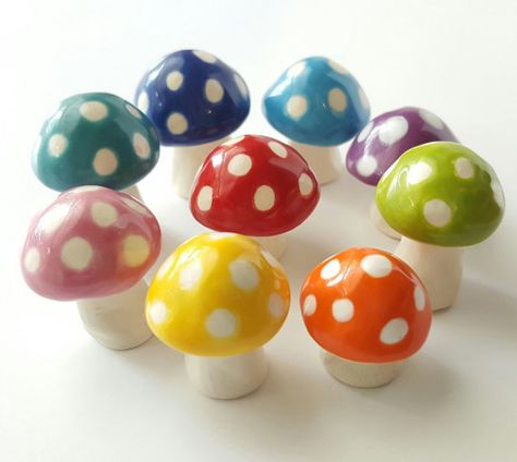 Little Clay Mushrooms MADE TO ORDER Miniature by BethSMacre Mushrooms Clay, Mushroom Fairy Garden, Whimsical Mushrooms, Ceramic Mushrooms, Clay Mushrooms, Fairy Terrarium, Enchanted Forest Birthday, Fairy Garden Mushrooms, Forest Birthday Party