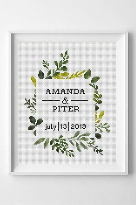 Cross Stitch Patterns Free Wedding, Cross Stitch Anniversary Pattern, Rustic Cross Stitch, Personalized Cross Stitch, Cross Stitch Patterns Wedding, Cross Stitch Wedding Patterns Free, Marriage Cross Stitch Patterns, Last Name Cross Stitch, Cross Stitch Anniversary