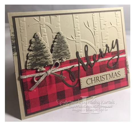 Faithful INKspirations Plaid Christmas Card, Woodsy Christmas, Christmas Greetings Cards, Winter Woods, Homemade Christmas Cards, Stampin Up Christmas Cards, Winter Wood, Merry Christmas To All, Tree Cards