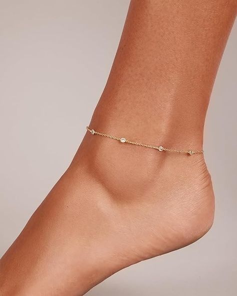 Amazon.com: PAVOI 14K Yellow Gold Plated Cubic Zirconia Station Anklet | Dainty Station Ankle Bracelet for Women: Clothing, Shoes & Jewelry Anklets For Women, Anklet Designs, Going Out Looks, Ankle Jewelry, Gold Anklet, Ankle Bracelet, Anklet Jewelry, Bracelet For Women, Ankle Bracelets