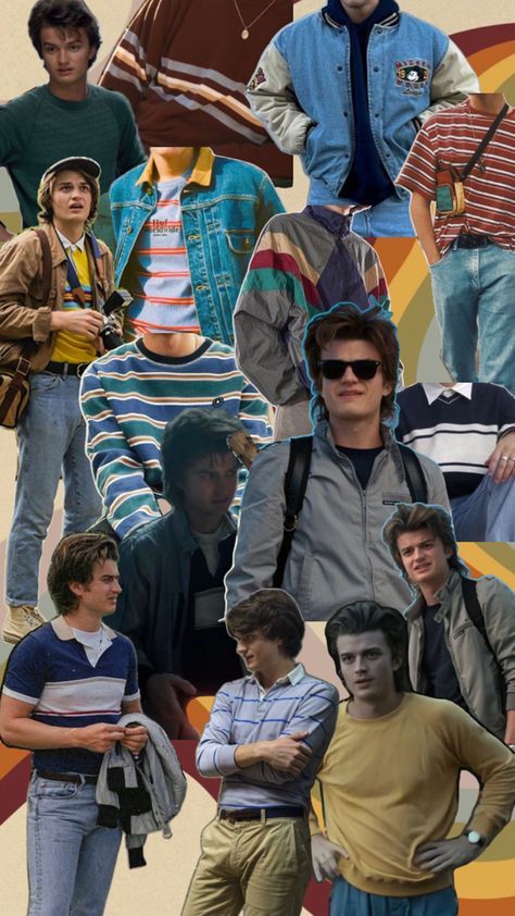 Steve “the hair” Harrington fashion inspiration to make drawing comics and sketches easier Steve Harrington Fashion, Steve Harrington Style, Steve Harrington Outfit Inspiration, Steve Harrington Inspired Outfit, Men’s 80s Fashion Outfits, Stranger Things Wallpaper Steve, Steve Harrington Outfit, Stranger Things Outfit Ideas 80s, Steve Harrington Cosplay