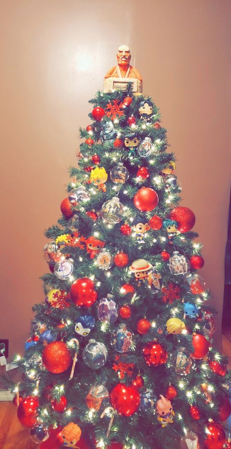 One Piece Christmas Tree, Anime Christmas Tree Ideas, Anime Christmas Decorations, Christmas Tree Anime, Naruto Christmas Tree, One Piece Anime Christmas Tree, Pokemon Christmas Tree Ideas, Anime Christmas Tree, Dragon Ball Z Christmas Tree