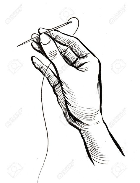 Hand with a needle and thread. Ink black and white drawing Stock Photo , #SPONSORED, #thread, #Ink, #Hand, #needle, #black Needle And Thread Drawing, Needle Drawing, White Drawing, Creative Poster, Hand Holding, Black And White Drawing, Bag Design, Line Art Drawings, Needle And Thread